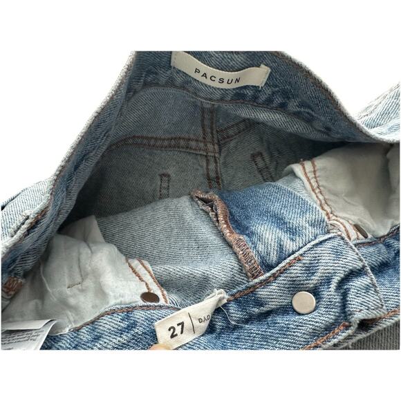 PacSun Shorts Womens 27 Blue Denim Patches Cutoff Distressed Dad Short High Rise - Picture 8 of 8